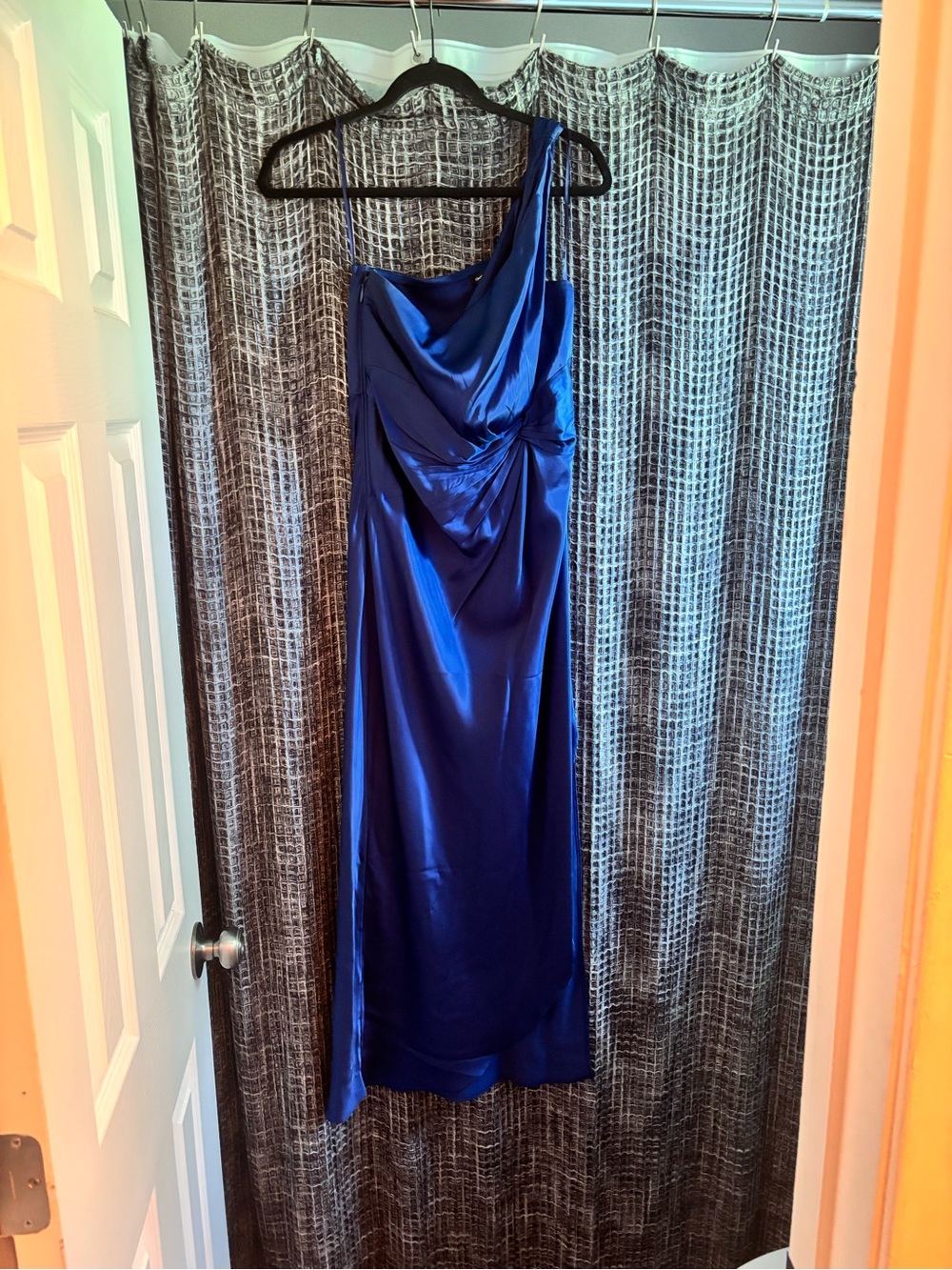 Abercrombie & Fitch Royal Blue Satin One-Shoulder Midi Dress